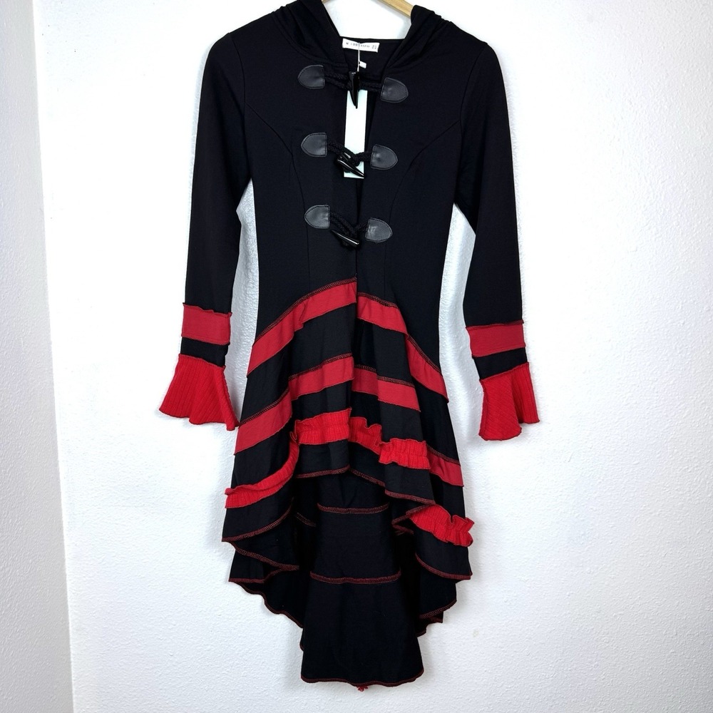 New Dressfo Black Red Jacket Womens Size Medium 6 Pirate Goth Steampunk Toggles